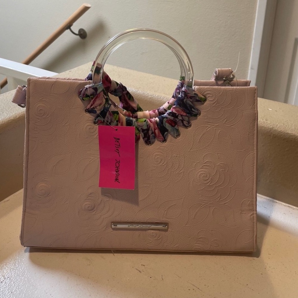 Betsey Johnson Purse Pink Clear Handles Scarf & Shoulder Strap new with tags